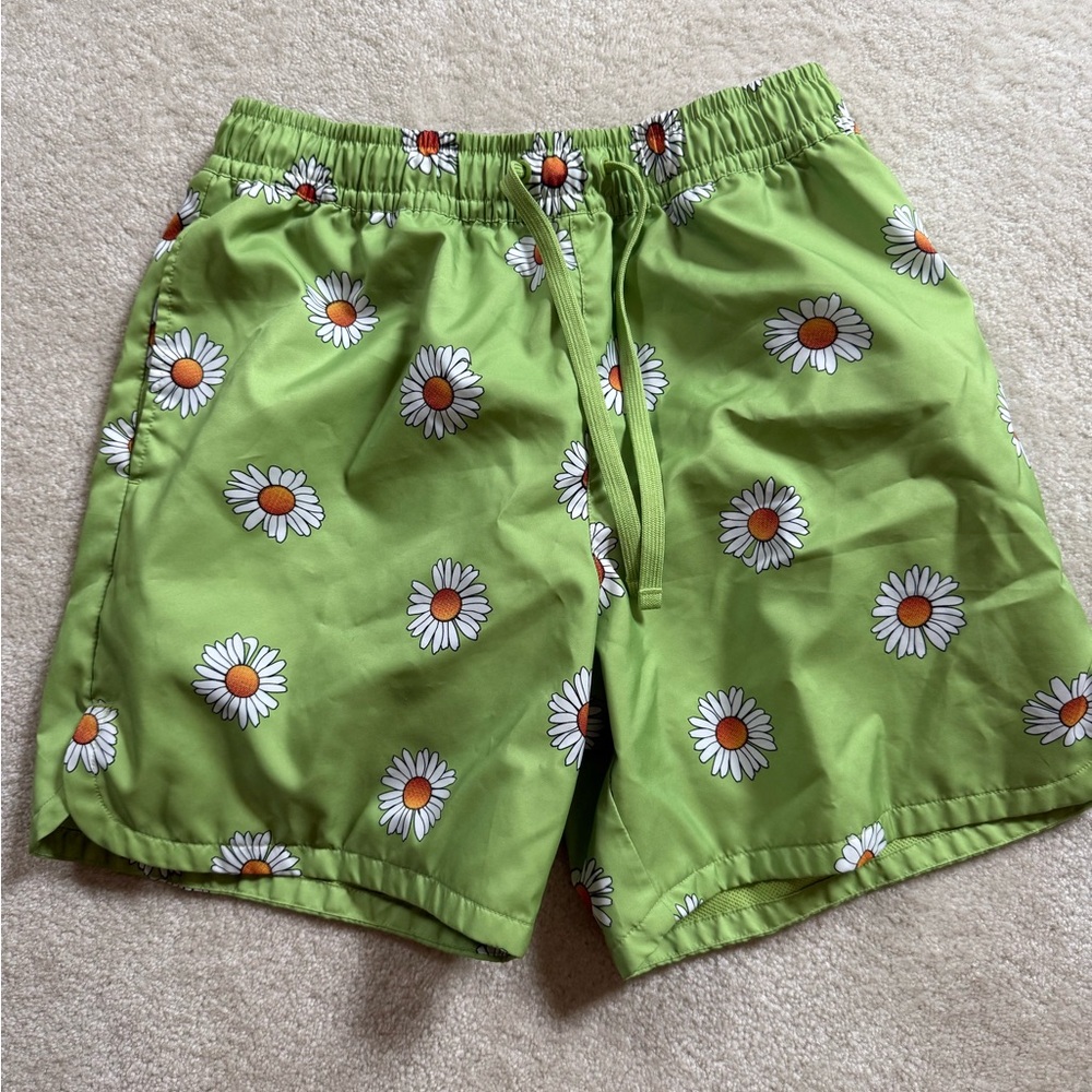 Nike AOP Lime Green Daisy Print Men's Athletic Shorts Size small